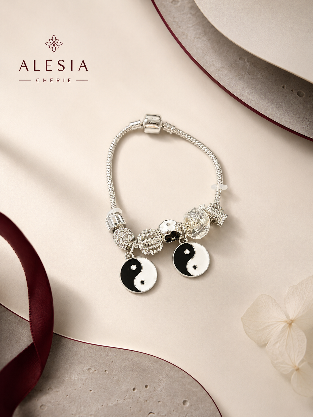 Pulsera tipo Pandora Yinyang